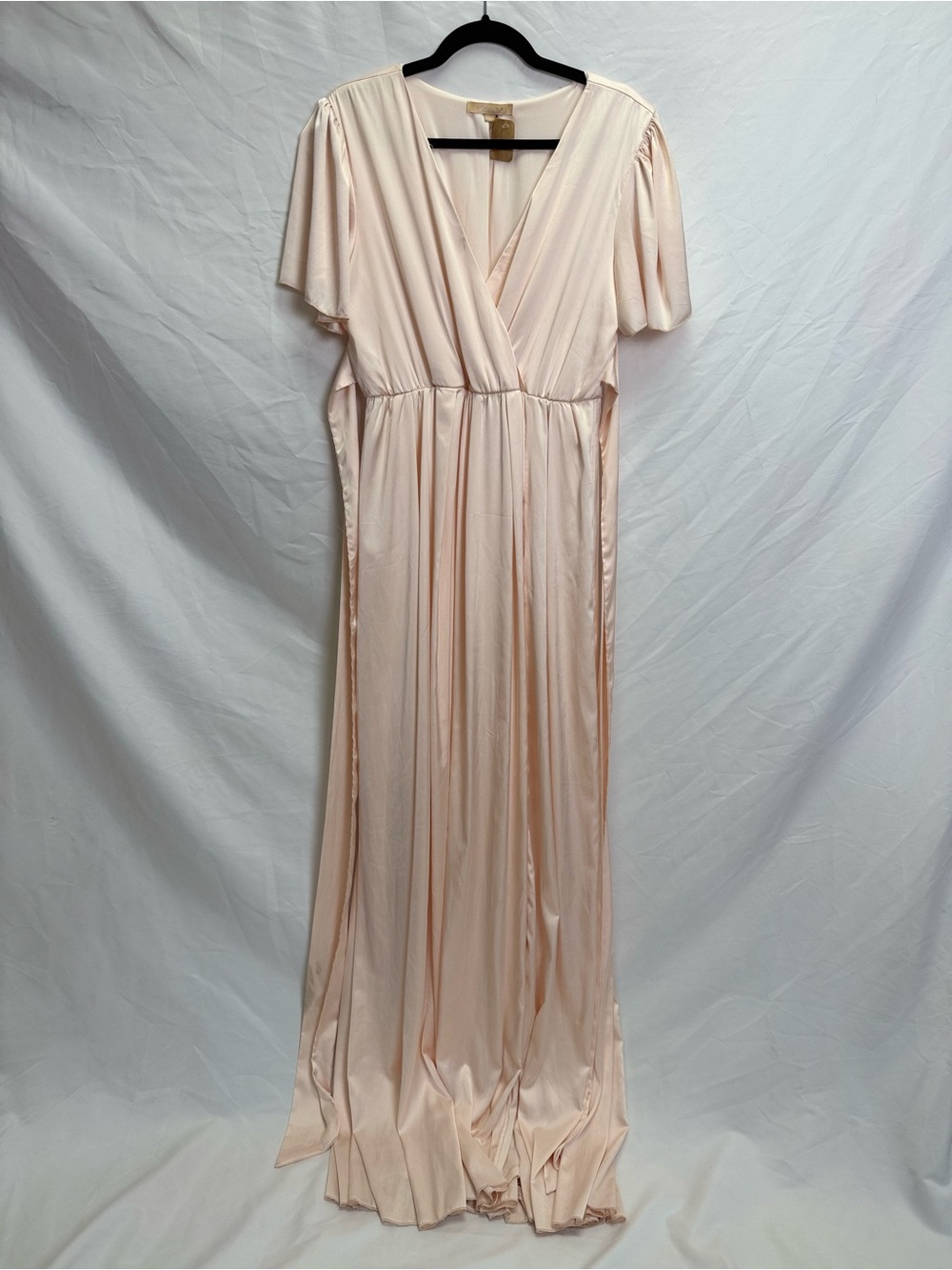 Soft Blush Wrap Maxi Dress with Flutter Sleeves